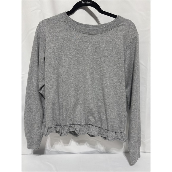 Michael Kors Womens Grey Long Sleeve Knitted Pullover Size Medium‎ Ruffled Waist - Picture 1 of 6